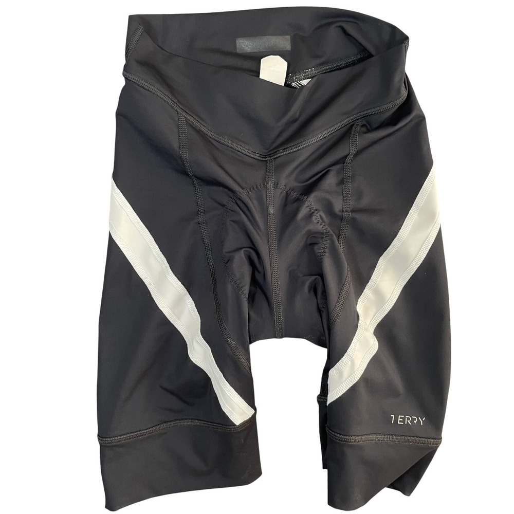 Terry Womens Black Padded Cycling Shorts White Stripe Size S Activewear